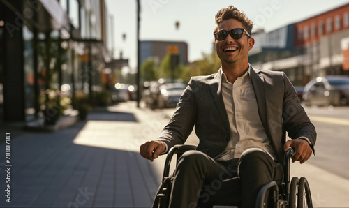 Businessman in Wheelchair En Route to Office: A Candid Capture © Bartek