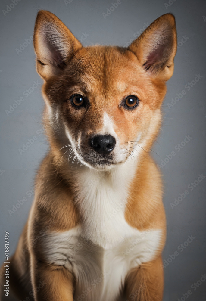 Portrait of cute dog against studio background
