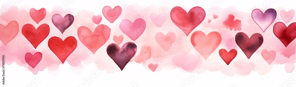 watercolor hearts in an arrangement on a white background