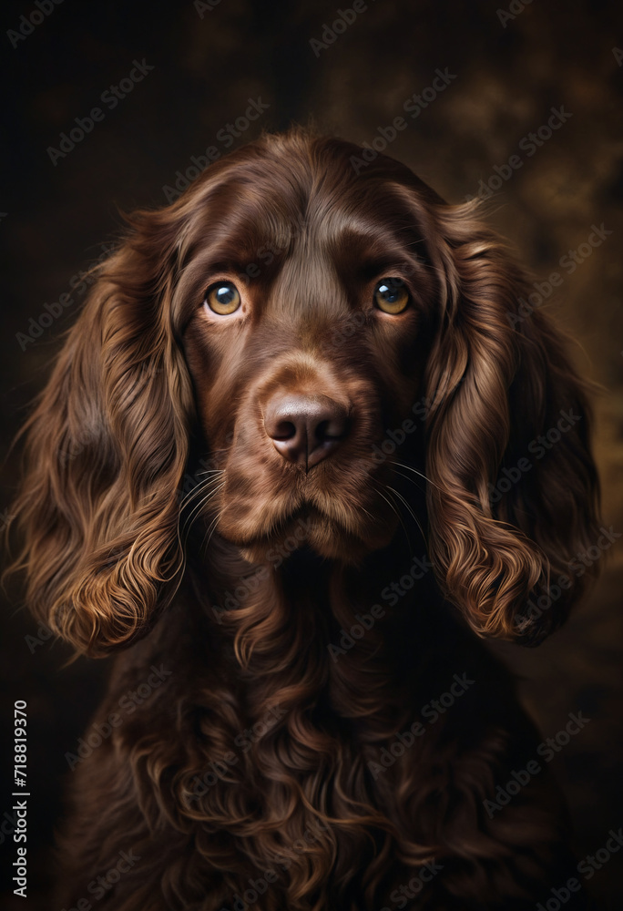 Portrait irish water spaniel puppy dog 
