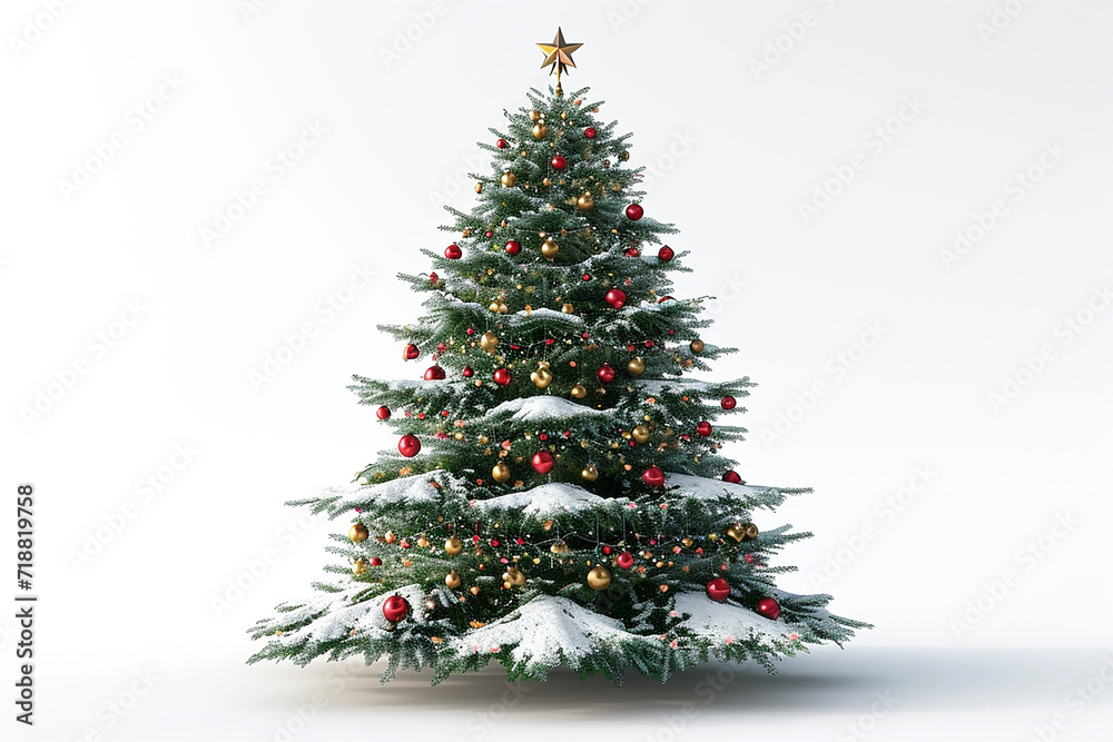 3d rendered realistic christmas tree on white isolated background