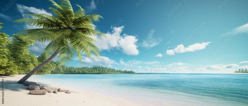 
palm tree on a sandy deserted sea beach of a tropical island