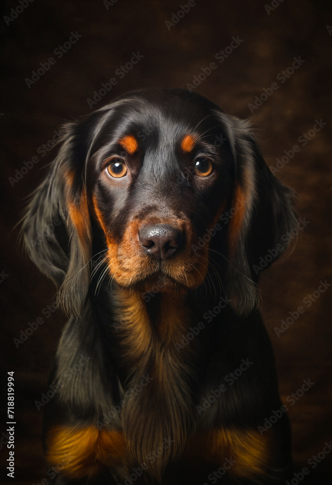 Portrait of a gordon setter puppy dog