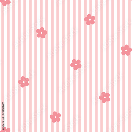 Seamless pattern with pink stripes and flowers © FRESH TAKE DESIGN