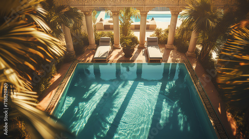 Mediterranean summer pool. AI generated image. photo