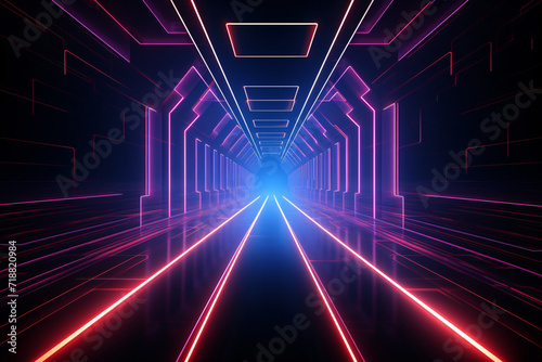 Futuristic Neon Tunnel with Blue and Pink Laser Glow