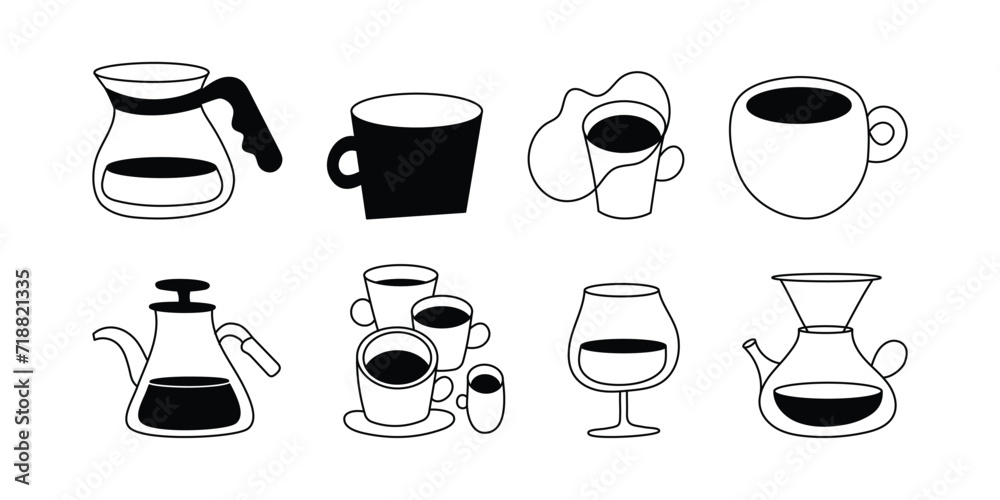 Vector logo design template and graphic elements for advertising, branding, posters and banners, funny cartoon illustrations with smiling character, coffee cup mascot, print and sticker Vector logo design template and graphic elements for advertising, branding, posters and banners, funny cartoon illustrations with smiling character, coffee cup mascot, print and sticker