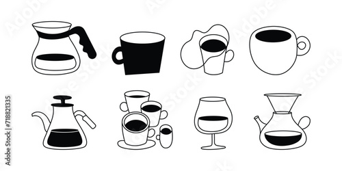 Vector logo design template and graphic elements for advertising, branding, posters and banners, funny cartoon illustrations with smiling character, coffee cup mascot, print and sticker