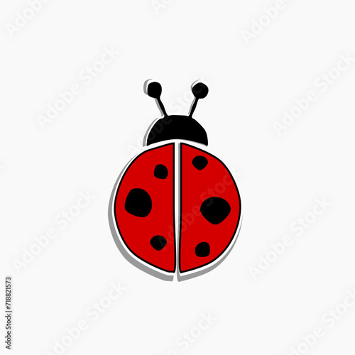 Sticker of a cute cartoon ladybug hand drawn icon