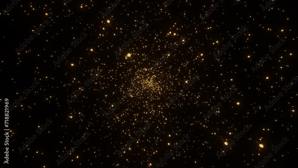Particle effects or space travel. Abstract star lights moving zoomed in on black background. Hyperspace zoom of different length lines effect.