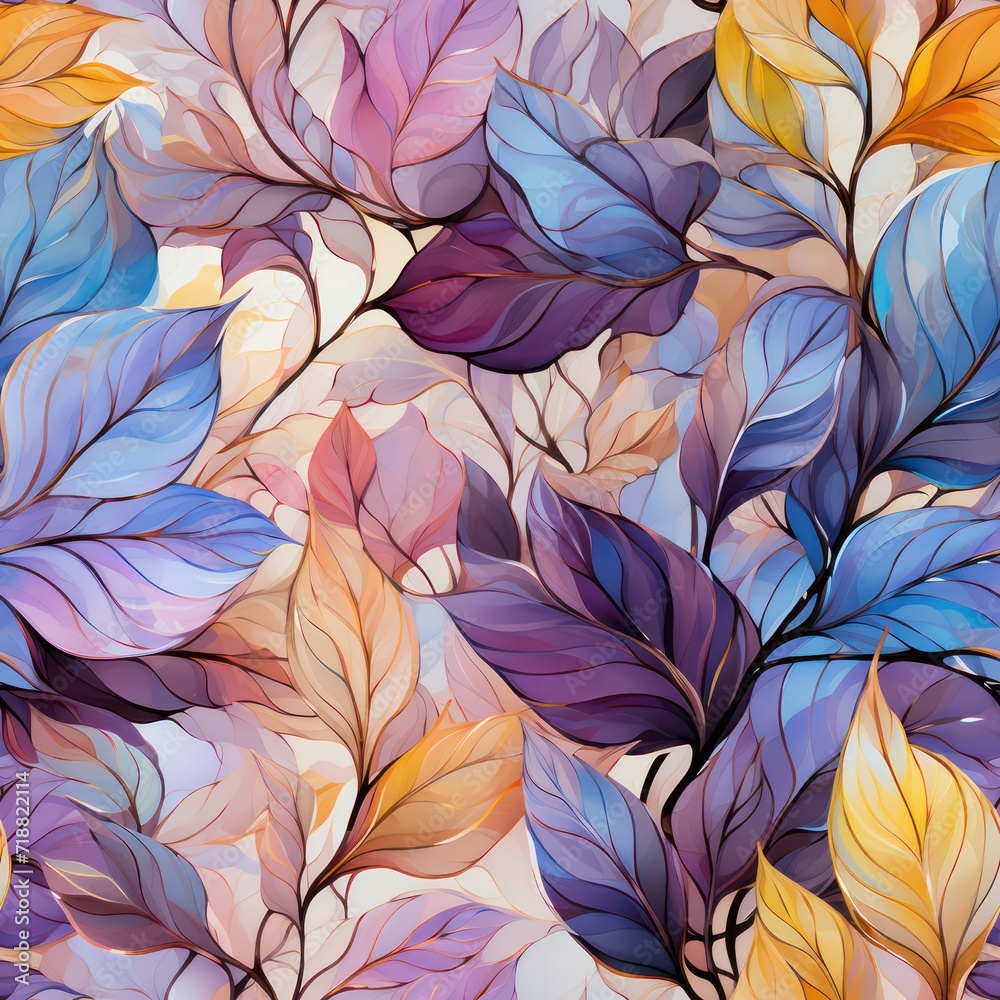 Seamless purple abstract decorative leaves pattern background