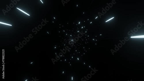 Particle effects or space travel. Abstract star lights moving zoomed in on black background. Hyperspace zoom of different length lines effect. photo