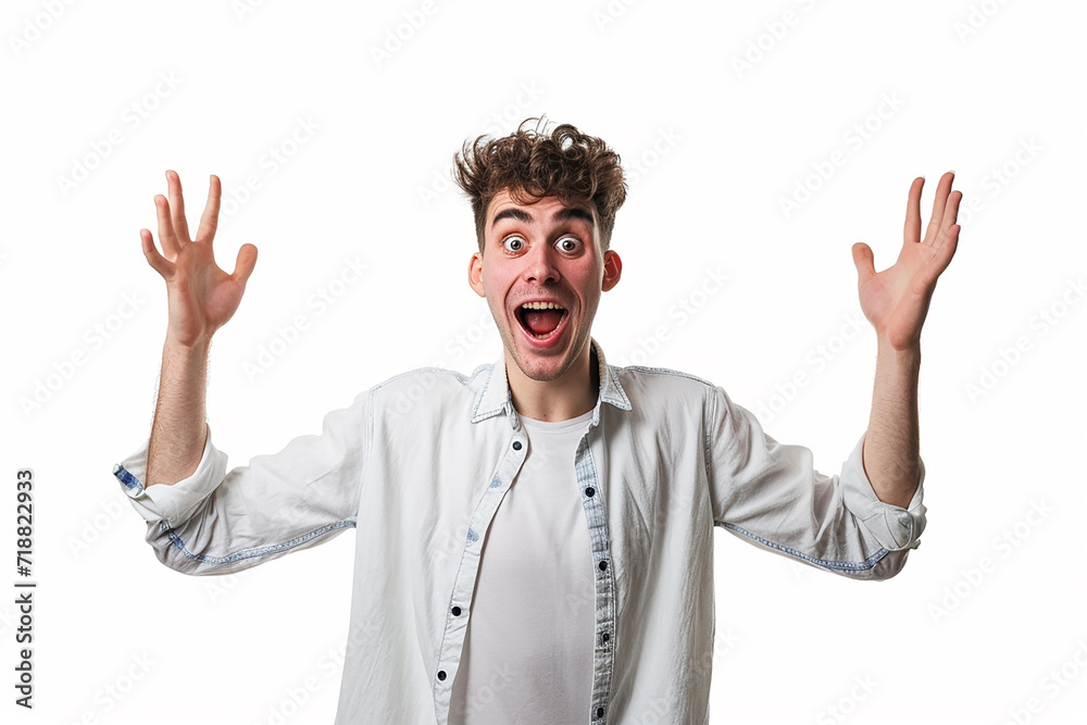 happy young man posing on white isolated background