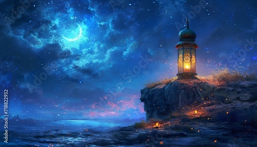 A Luminous Lighthouse on a Moonlit Night Generative AI