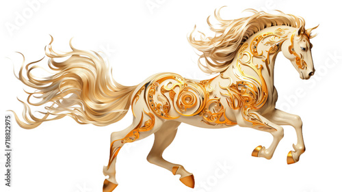 Golden horse Pegasus isolated on white background. 3D Rendering