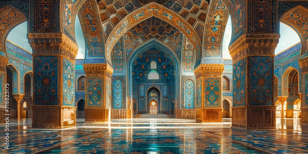 A Blue Mosque with a Blue Carpet: A Stunning Sight for the Month of Ramadan Generative AI A Blue Mosque with a Blue Carpet: A Stunning Sight for the Month of Ramadan Generative AI