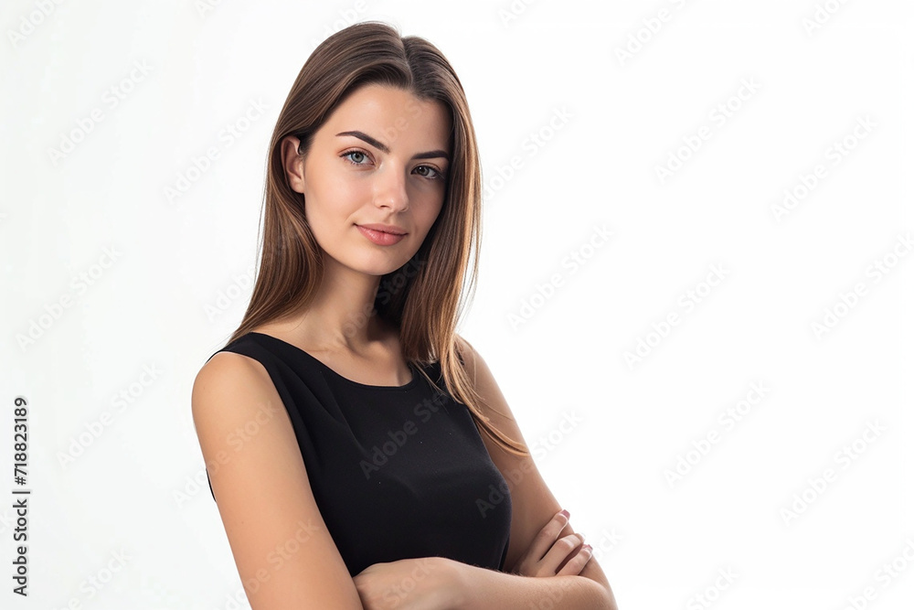 portrait of young woman arm crossed on white isolated background portrait of young woman arm crossed on white isolated background