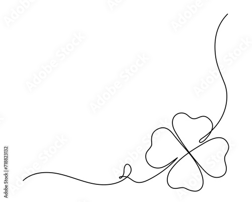 Clover one line art vector illustration. Black and white Saint Patrick's Day background with lucky symbol shamrock contour drawing.