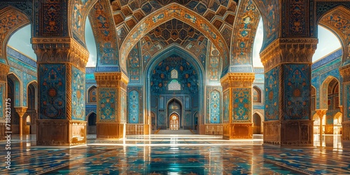 A Blue Mosque with a Blue Carpet: A Stunning Sight for the Month of Ramadan Generative AI