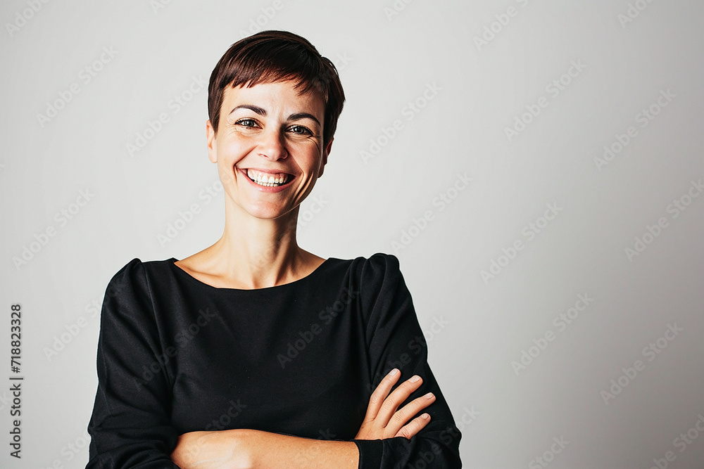 portrait of young woman arm crossed on white isolated background portrait of young woman arm crossed on white isolated background