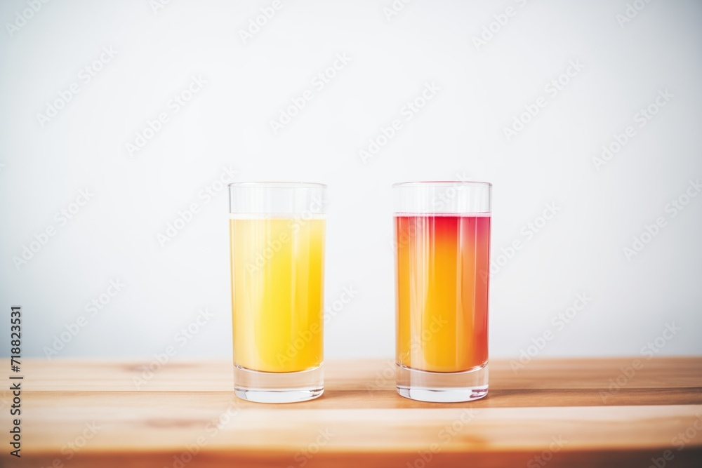 glasses of red and yellow juice with color gradient glasses of red and yellow juice with color gradient