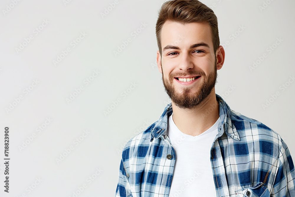 closeup shot of happy young man posing on white isolated background closeup shot of happy young man posing on white isolated background