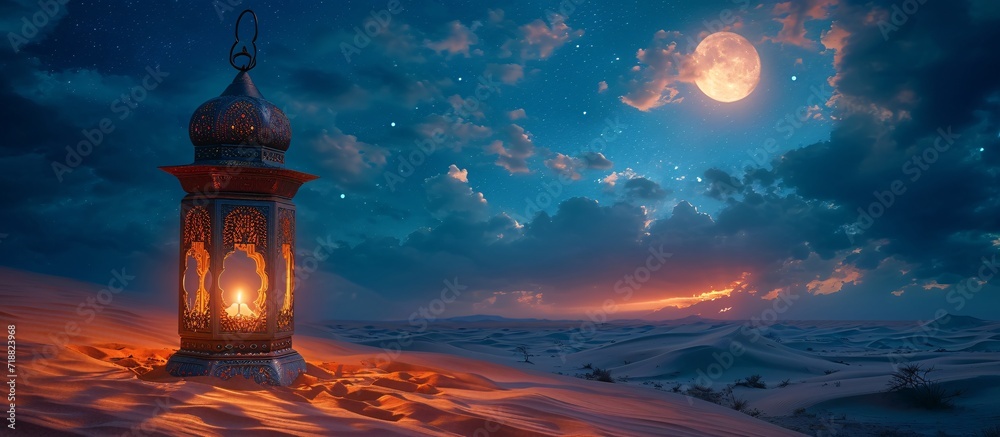 A Nighttime Moonlit Stroll in the Sahara Desert Generative AI