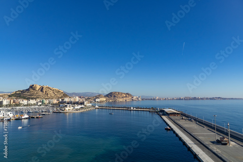View from the sea of the beautiful coastal city of Alicante, Spain