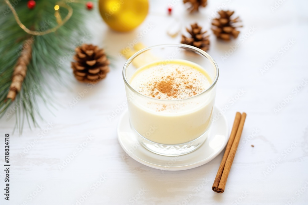 eggnog with nutmeg dusting on white table eggnog with nutmeg dusting on white table
