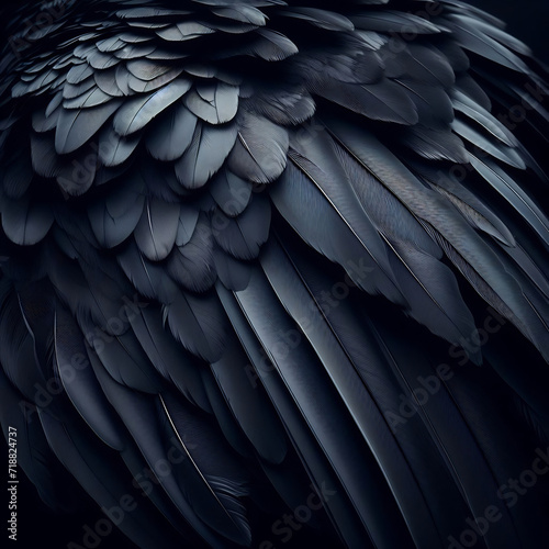 Black feathered background texture, raven wing closeup