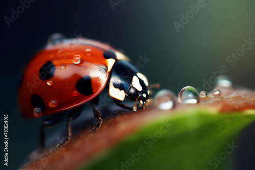 closeup of red ladybug with black dots, macro shot © roberto