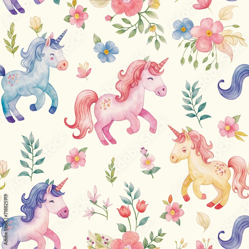 watercolor pattern with unicorn