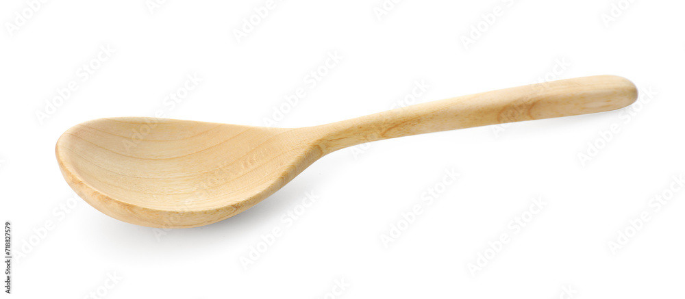 One empty wooden spoon isolated on white One empty wooden spoon isolated on white
