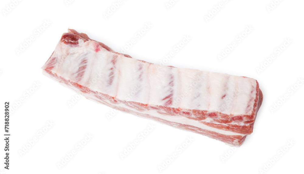 Raw pork ribs isolated on white, top view Raw pork ribs isolated on white, top view
