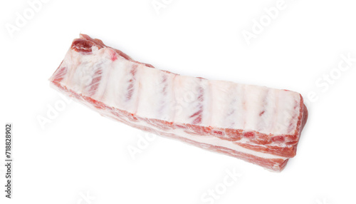 Raw pork ribs isolated on white, top view