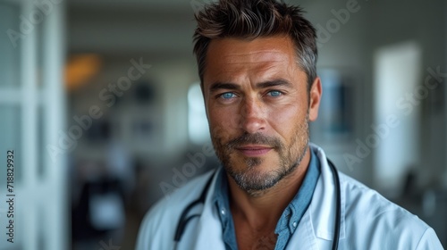 Generative AI, close up portrait of senior man doctor posing at camera, healthcare and medicine concept