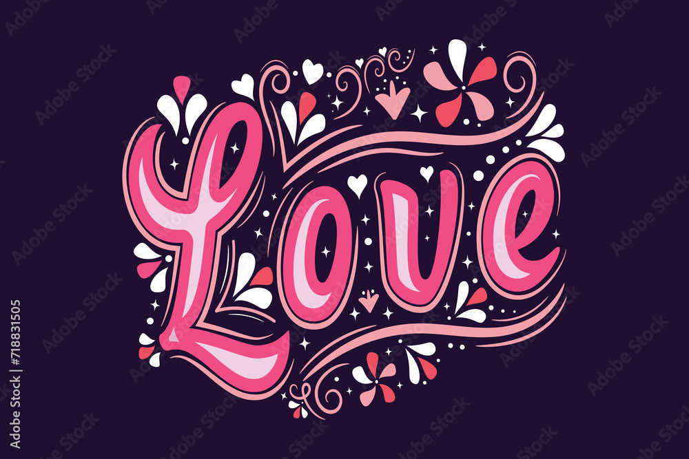 Cute Love Typography Illustration Calligraphy T-shirt Design