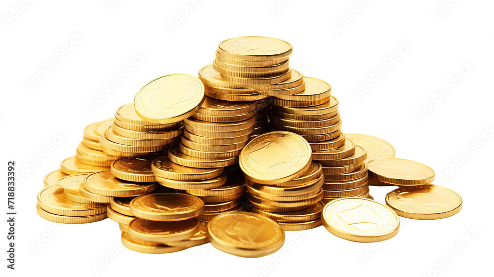 pile of gold coins. stack of coins. pile of coins on white background