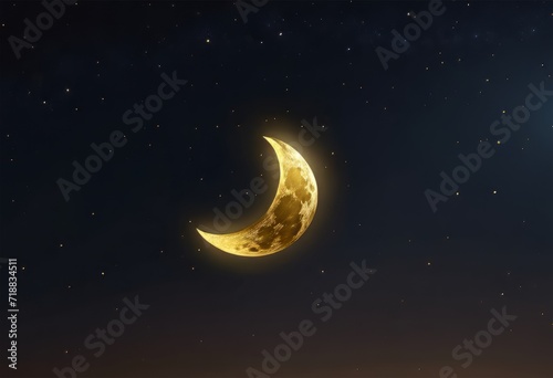 Golden Crescent Moon With Stars in the Sky for Eid al-Fitr Background