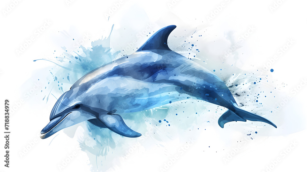 A watercolor-style logo of a swimming dolphin A watercolor-style logo of a swimming dolphin
