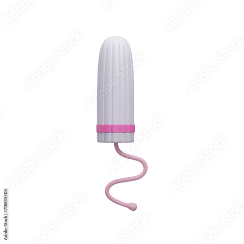 3D menstrual tampon realistic render isolated on white. White cotton menstruation tampon pad with extra absorbing pink line 3D vector illustration. Feminine intimate hygiene product, womens healthcare