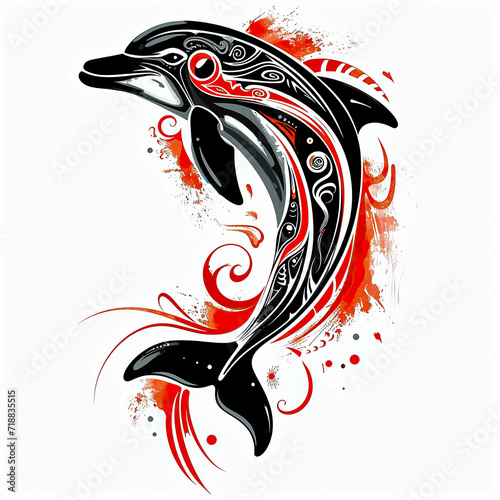 Polynesian style design for tattoo or t-shirt print flat vector generative ai  photo