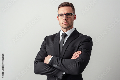 portrait of businessman arm crossed on white isolated background