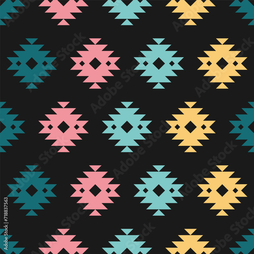 Seamless pattern with colorful kilim design and black background