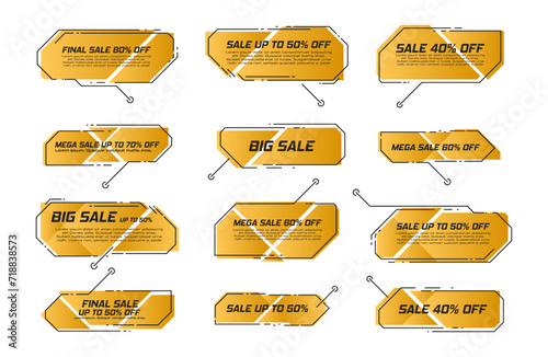Title text labels technology callout marketing titles boxes lower third bars business categories layout vector isolated set. Callouts titles elements for web, brochure and infographics. 