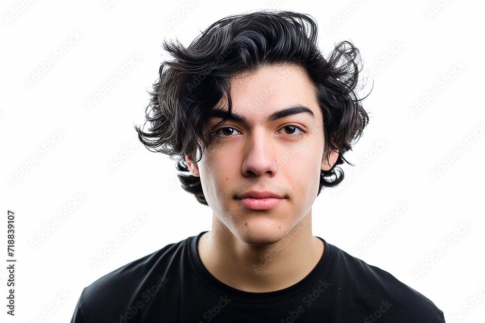portrait of attractive boy wearing black shirt on white isolated background portrait of attractive boy wearing black shirt on white isolated background