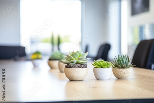 row of succulents on a modern office desk © primopiano