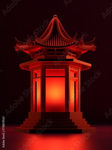 Traditional Chinese style red lantern on red background for Chinese new year greeting card