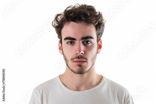 closeup of serious boy on white isolated background