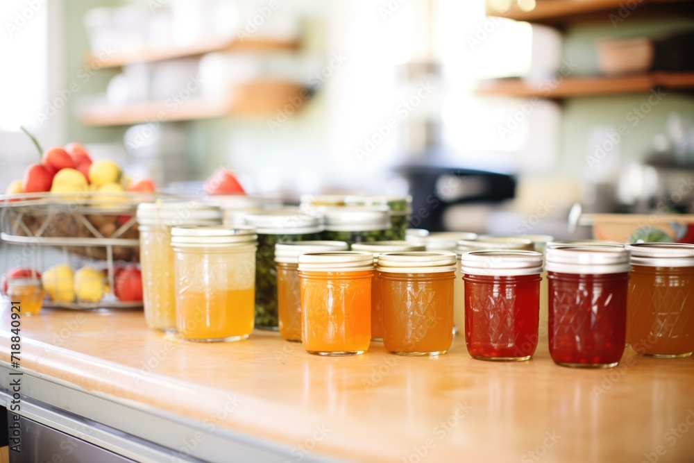 rows of homemade jams and honey rows of homemade jams and honey